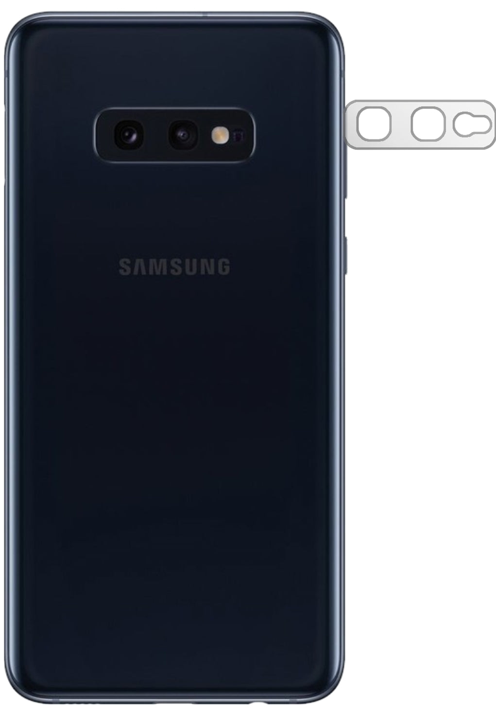 SamsungGalaxy S10e Kameralinse mit aufgebrachter dipos Displayschutzfolie, glasklare Darstellung ohne Einschränkungen