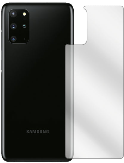 SamsungGalaxy S20 Rückseite mit aufgebrachter dipos Displayschutzfolie, glasklare Darstellung ohne Einschränkungen