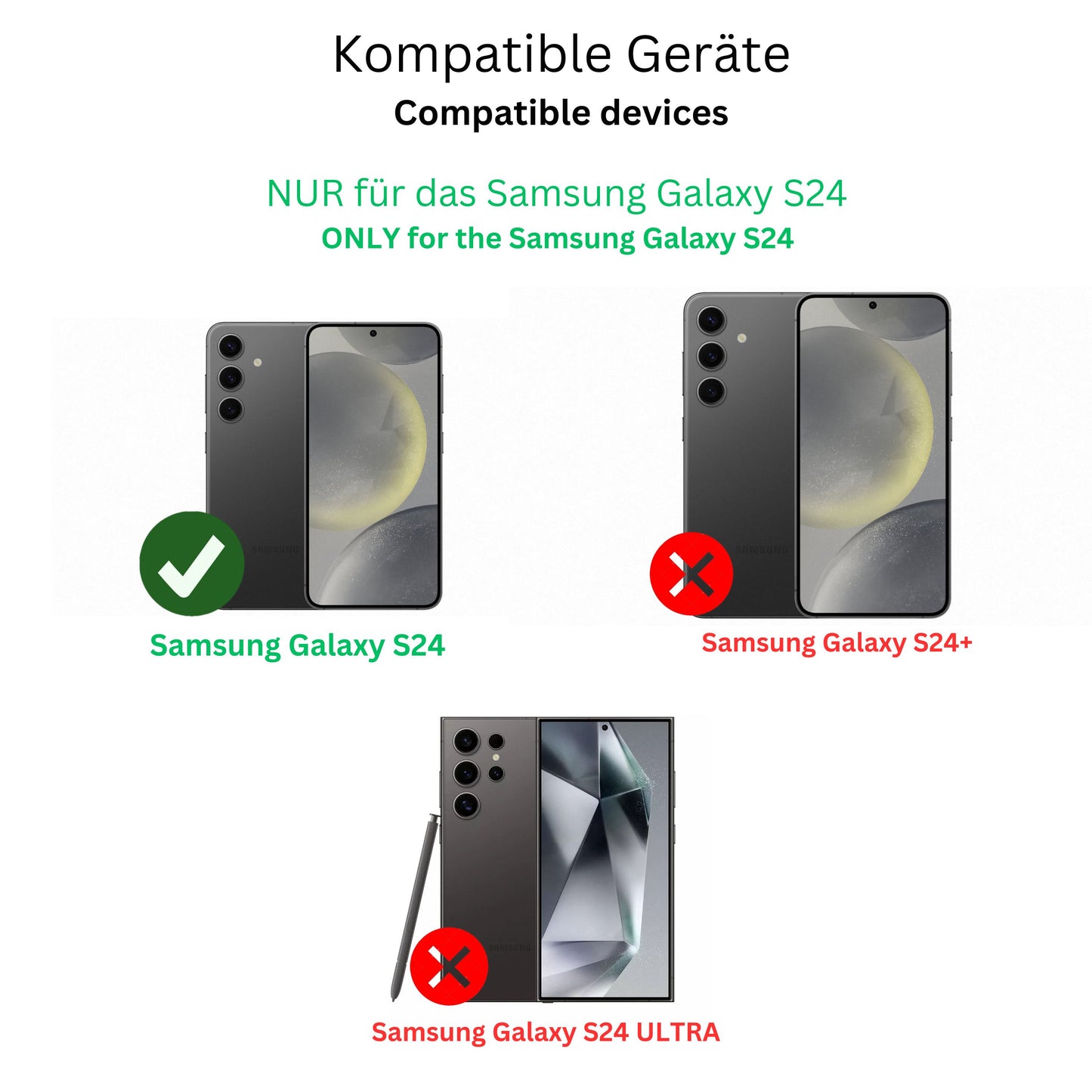 SamsungGalaxy S24 mit aufgebrachtem dipos Displayschutz, der seitliche Einblicke blockiert