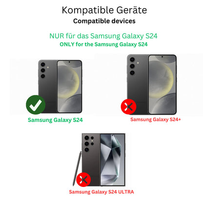 SamsungGalaxy S24 mit aufgebrachtem dipos Displayschutz, der seitliche Einblicke blockiert