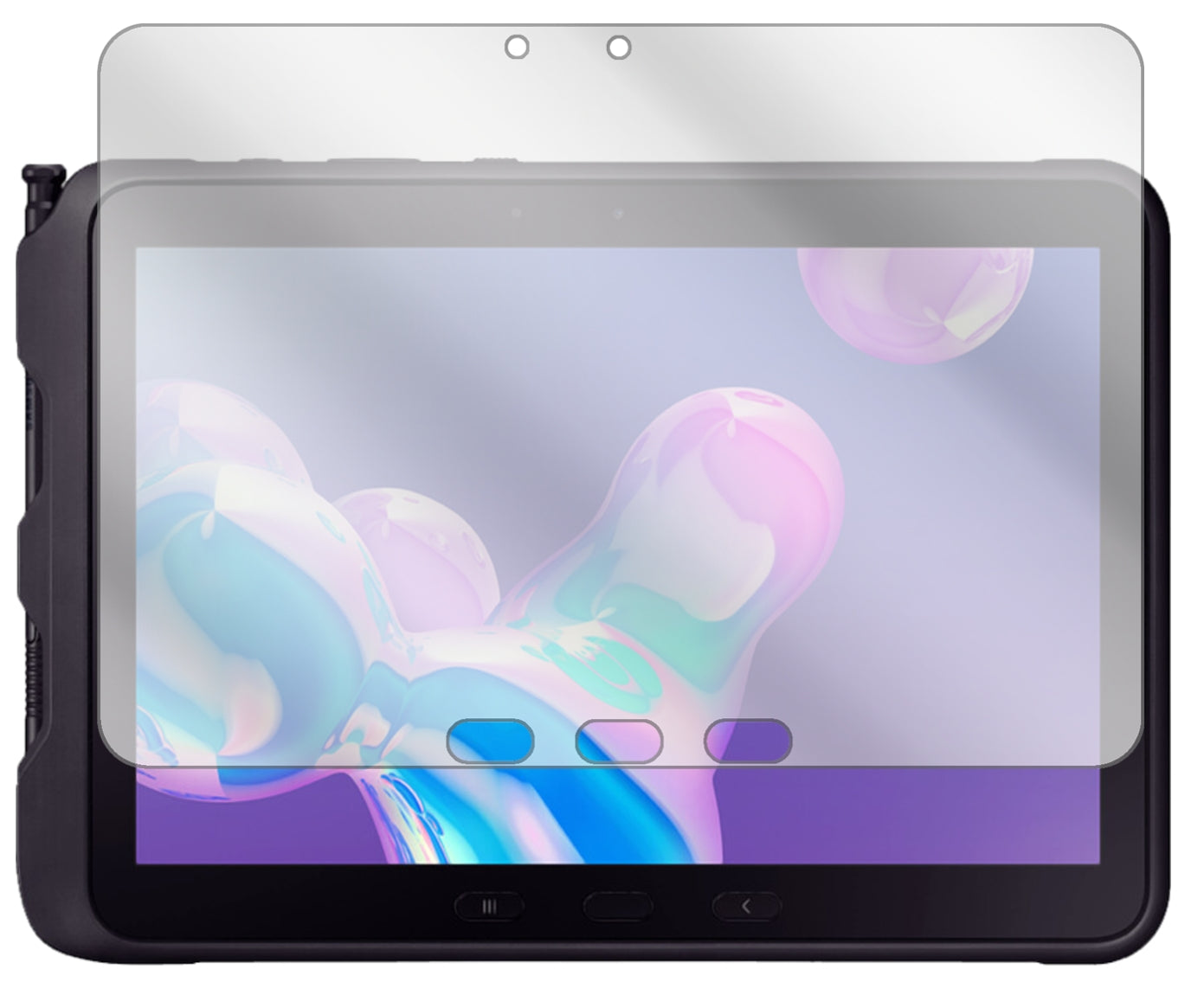 SamsungGalaxy Tab Active Pro 10.1 mit aufgebrachter dipos Displayschutzfolie, glasklare Darstellung ohne Einschränkungen