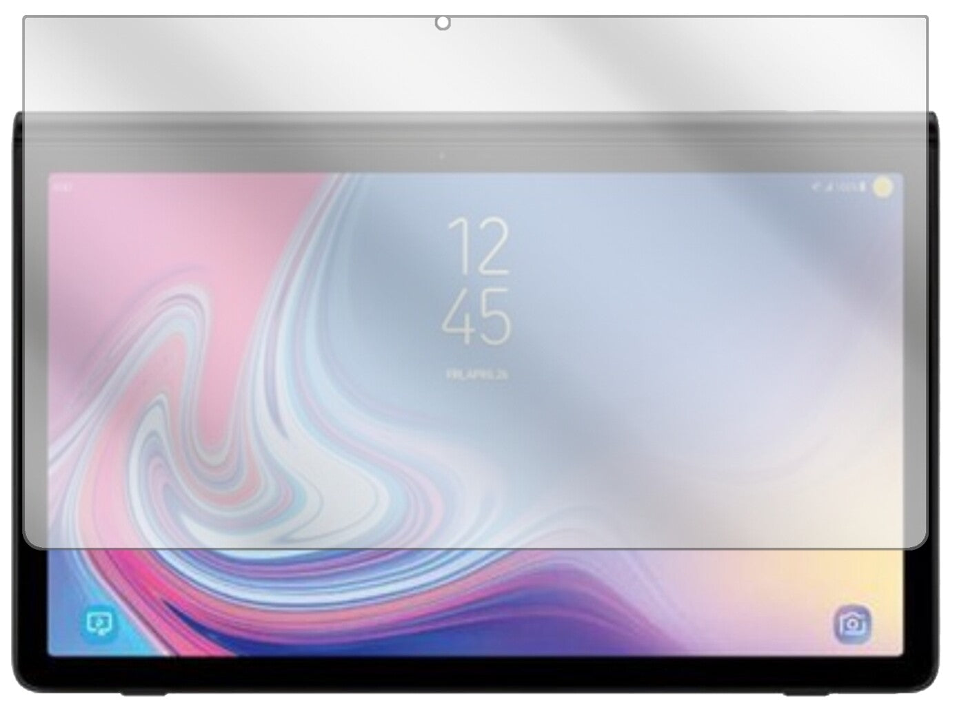 SamsungGalaxy View 2 mit aufgebrachter dipos Displayschutzfolie, glasklare Darstellung ohne Einschränkungen