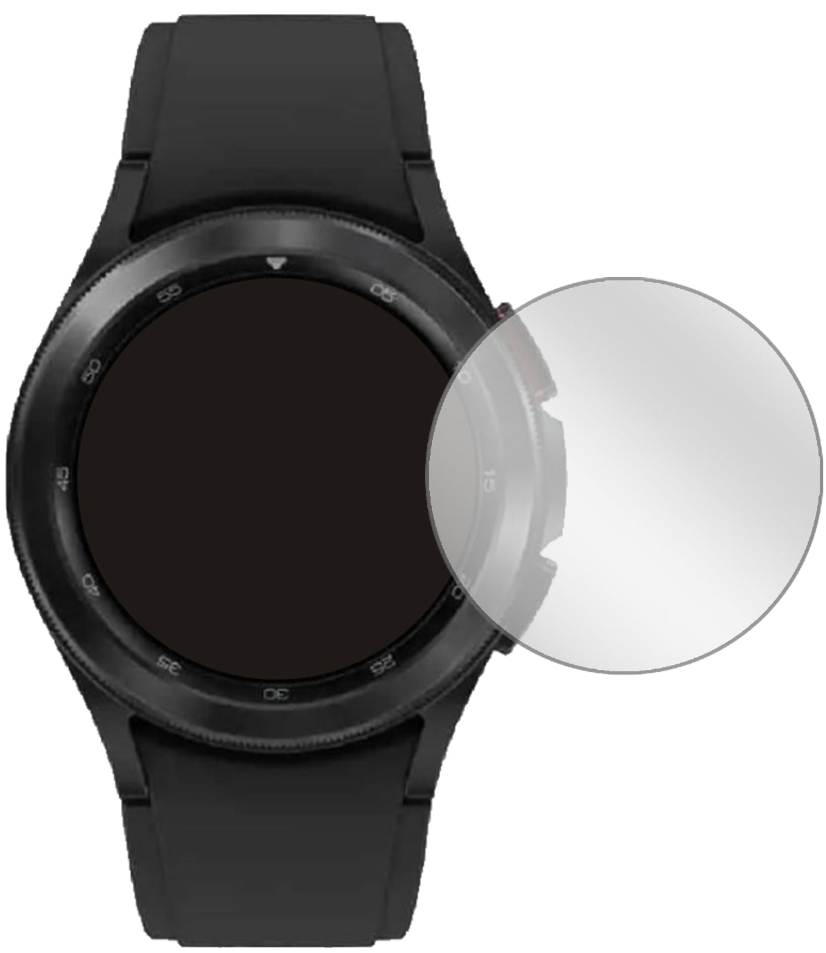 SamsungGalaxy Watch 4 (40 mm) mit aufgebrachter dipos Displayschutzfolie, glasklare Darstellung ohne Einschränkungen
