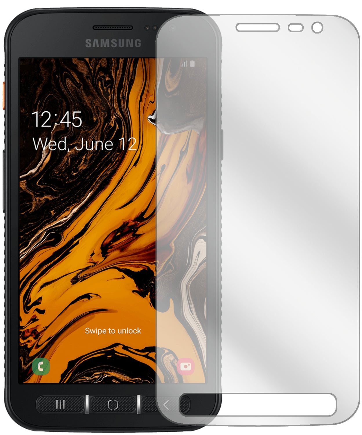 SamsungGalaxy Xcover 4S mit aufgebrachter dipos Displayschutzfolie, glasklare Darstellung ohne Einschränkungen