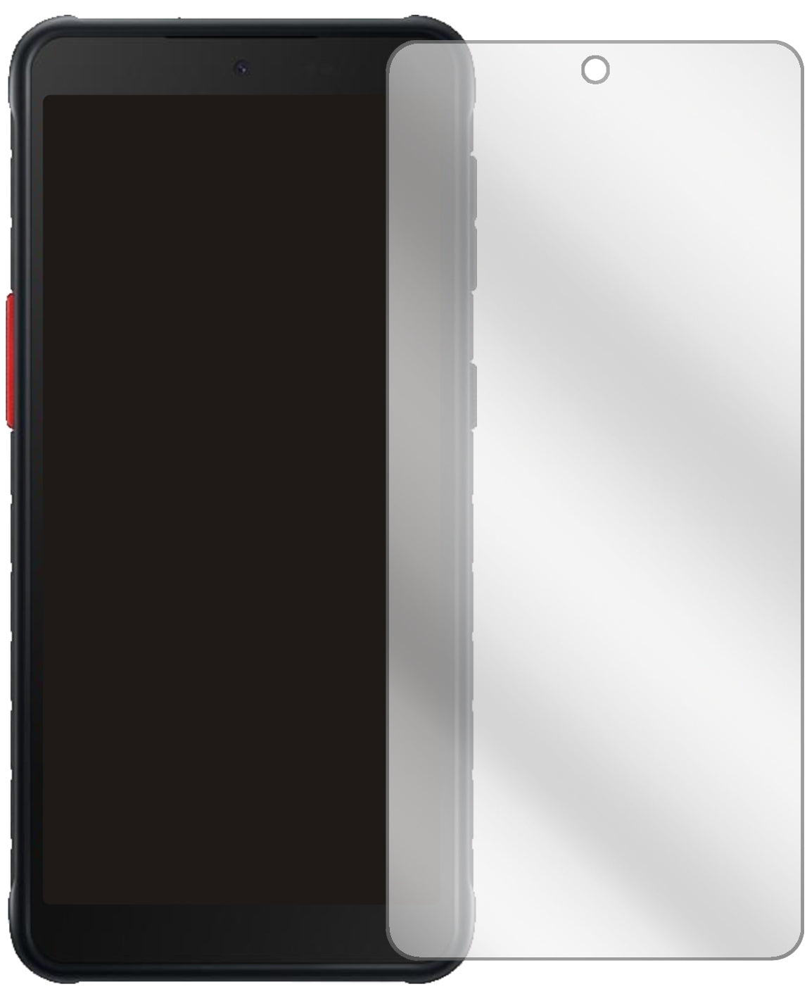 SamsungGalaxy Xcover 5 mit aufgebrachter dipos Displayschutzfolie, glasklare Darstellung ohne Einschränkungen