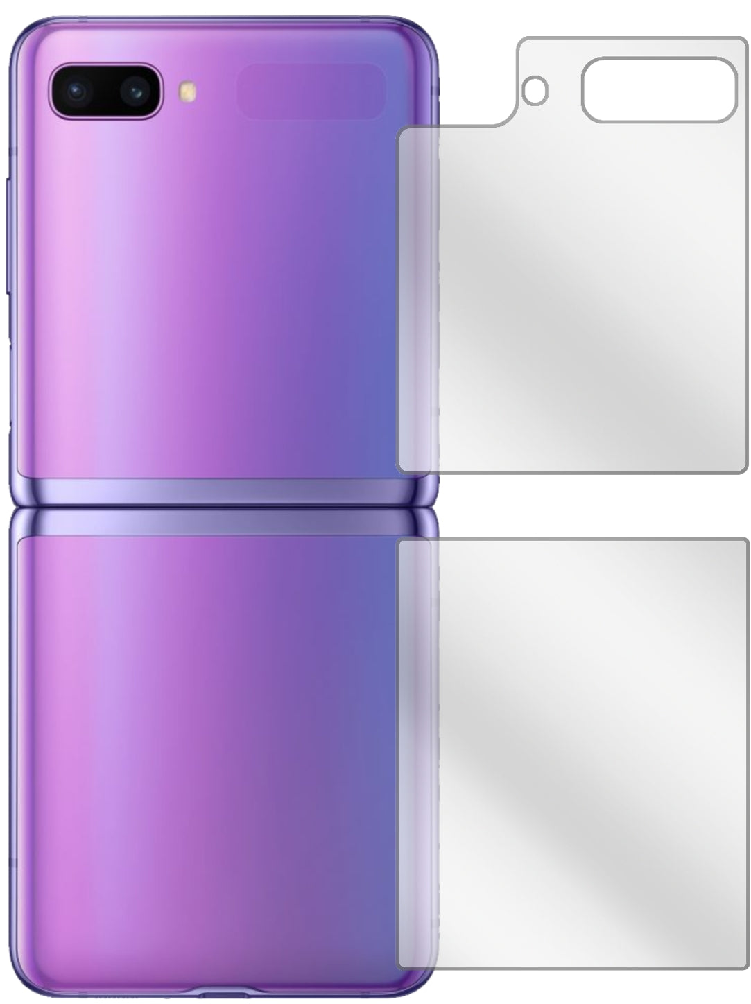 SamsungGalaxy Z Flip Rückseite mit aufgebrachter dipos Displayschutzfolie, glasklare Darstellung ohne Einschränkungen