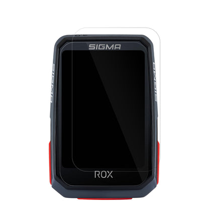 SIGMASport Rox 4.0 mit aufgebrachter dipos Displayschutzfolie, glasklare Darstellung ohne Einschränkungen