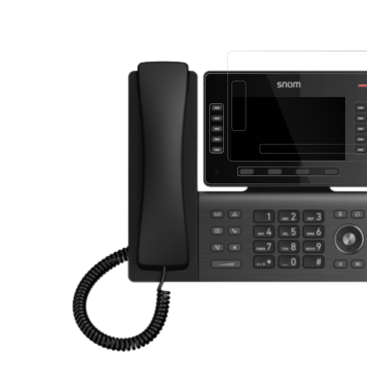 SnomD865 mit aufgebrachter dipos Displayschutzfolie, glasklare Darstellung ohne Einschränkungen
