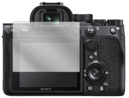 SonyAlpha 7R IVA mit aufgebrachter dipos Displayschutzfolie, glasklare Darstellung ohne Einschränkungen