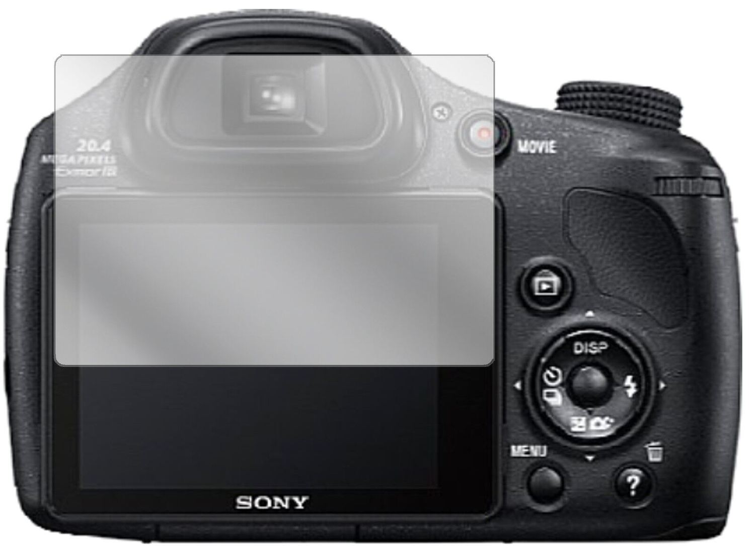 SonyCyber-shot DSC-HX350 mit aufgebrachter dipos Displayschutzfolie, glasklare Darstellung ohne Einschränkungen
