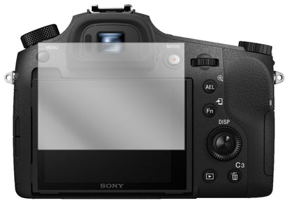 SonyCyber-Shot DSC-RX10 mit aufgebrachter dipos Displayschutzfolie, glasklare Darstellung ohne Einschränkungen