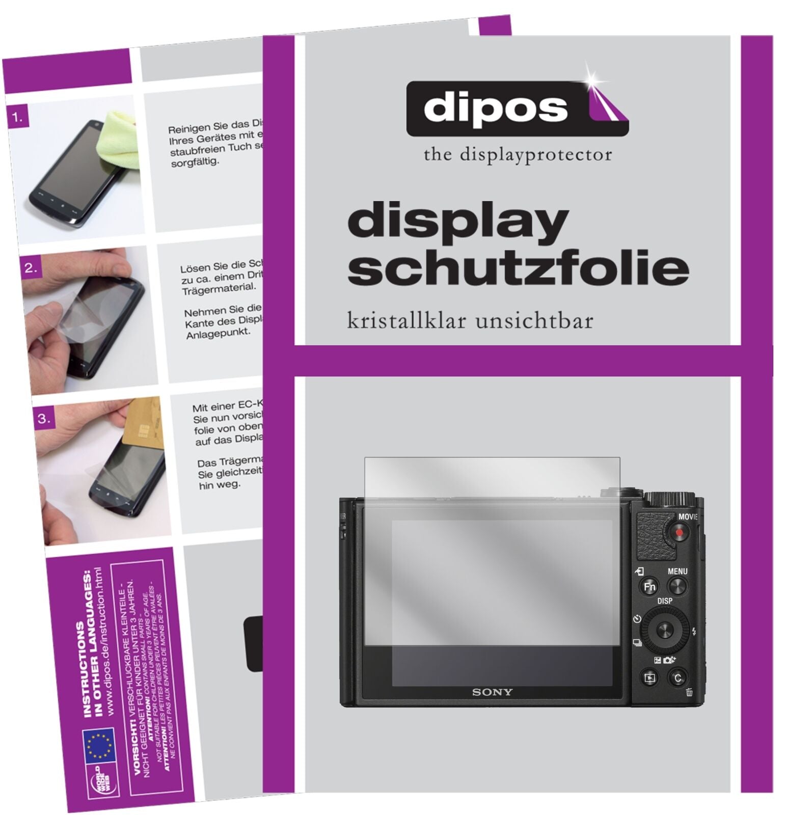 SonyDSC-HX95 mit aufgebrachter dipos Displayschutzfolie, glasklare Darstellung ohne Einschränkungen
