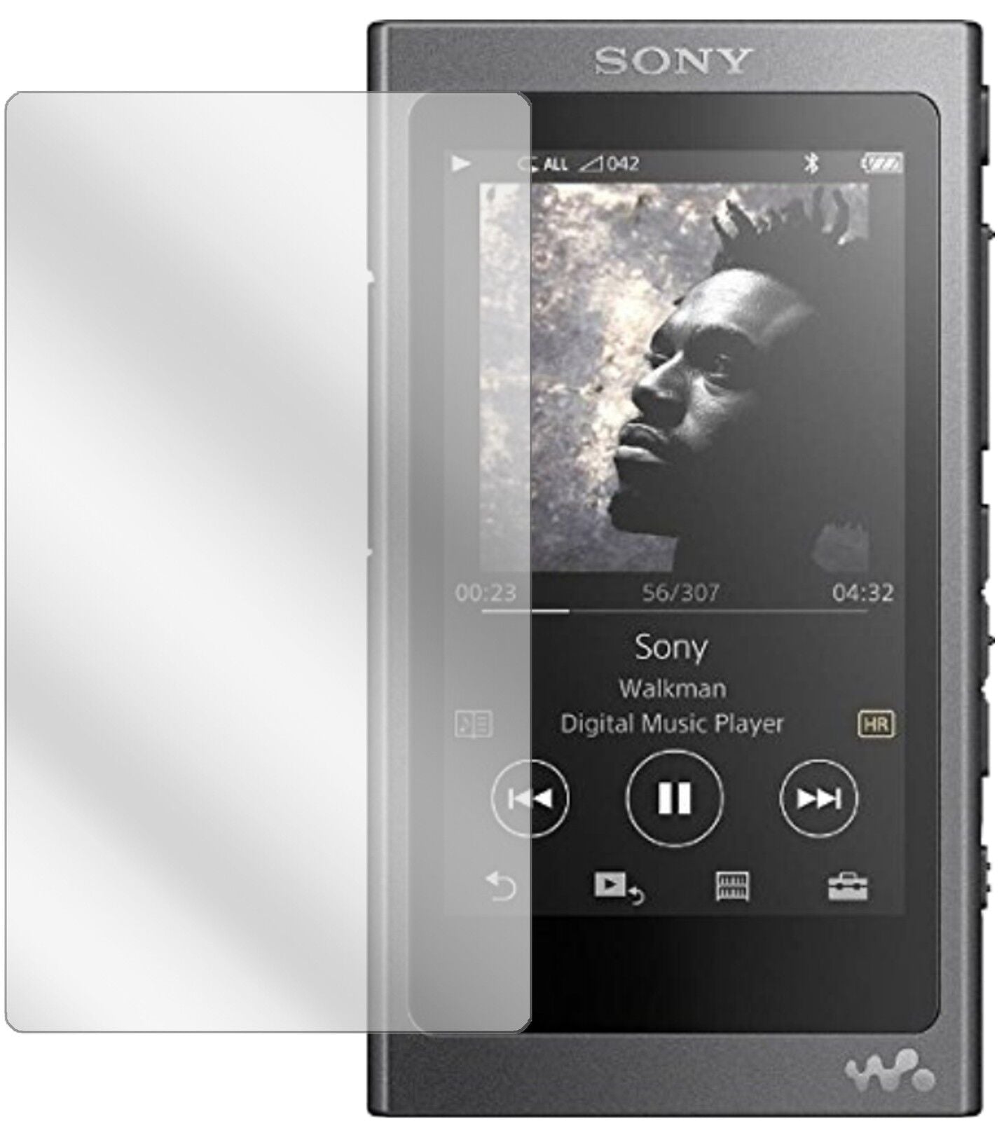 SonyWalkman NW-A35 mit aufgebrachter dipos Displayschutzfolie, glasklare Darstellung ohne Einschränkungen