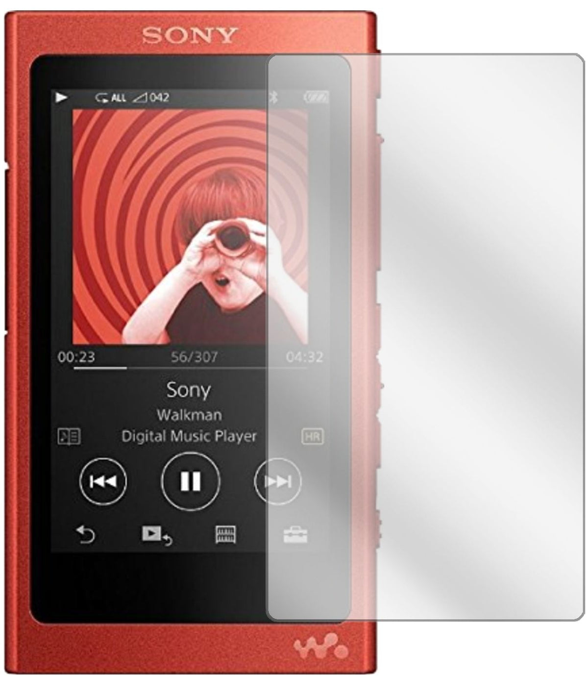 SonyWalkman NW-A35HN mit aufgebrachter dipos Displayschutzfolie, glasklare Darstellung ohne Einschränkungen