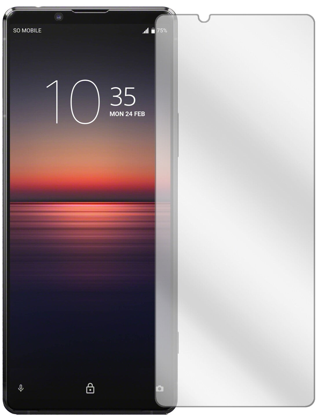 SonyXperia 1 II mit aufgebrachter dipos Displayschutzfolie, glasklare Darstellung ohne Einschränkungen