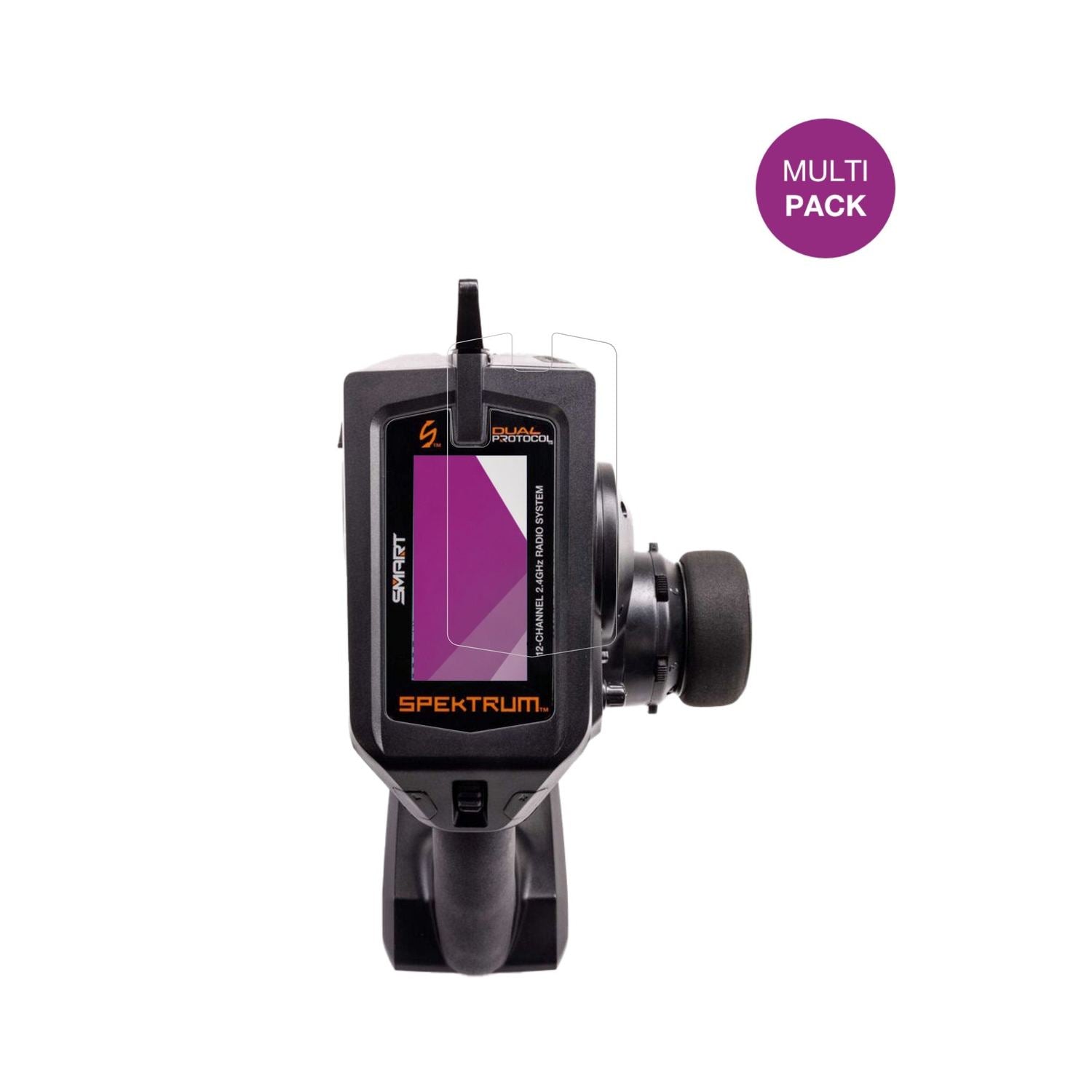 SpektrumDX Pro Plus mit aufgebrachter dipos Displayschutzfolie, glasklare Darstellung ohne Einschränkungen
