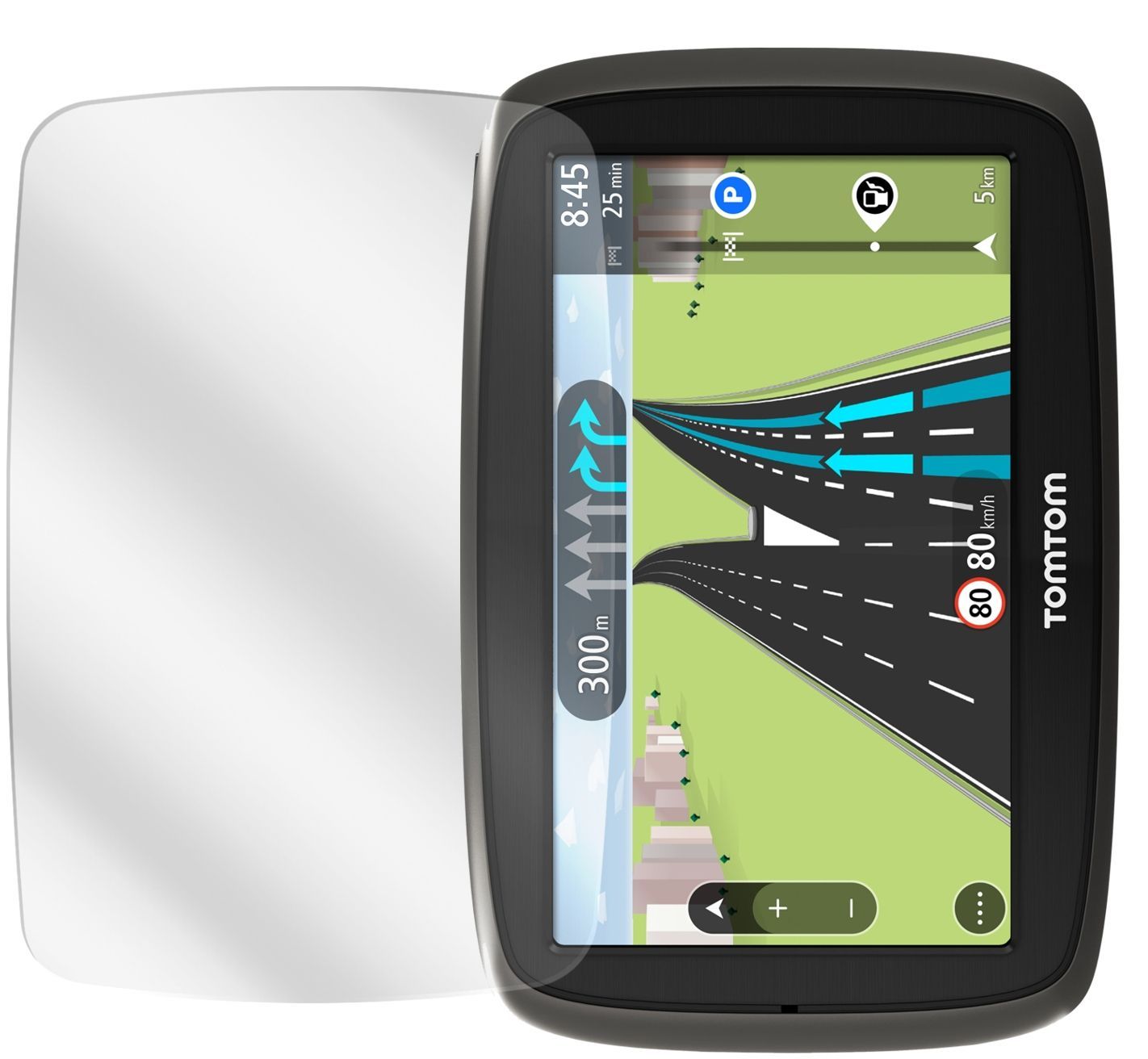Start 50TomTom mit aufgebrachter dipos Displayschutzfolie, glasklare Darstellung ohne Einschränkungen