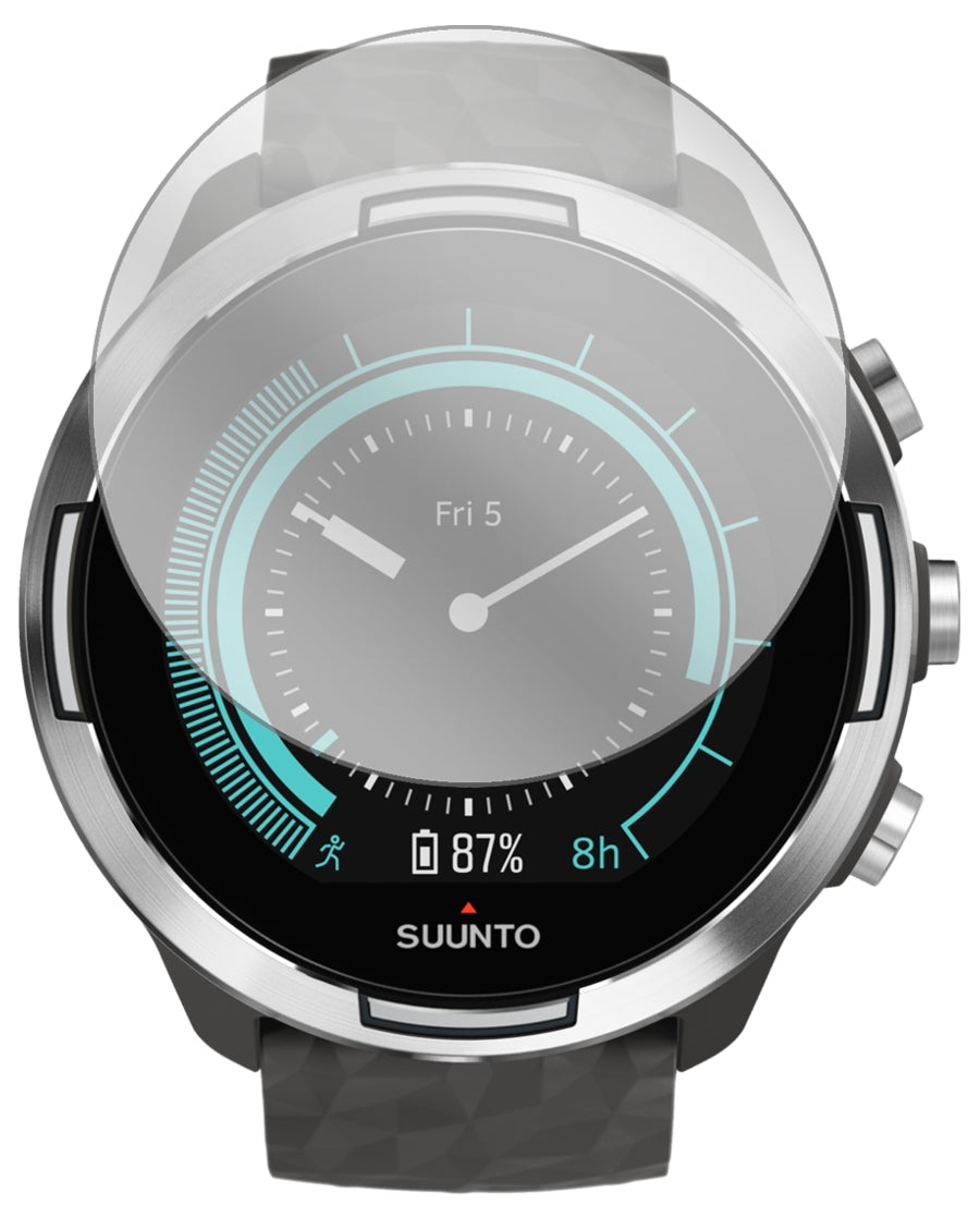 Suunto9 mit aufgebrachter dipos Displayschutzfolie, glasklare Darstellung ohne Einschränkungen