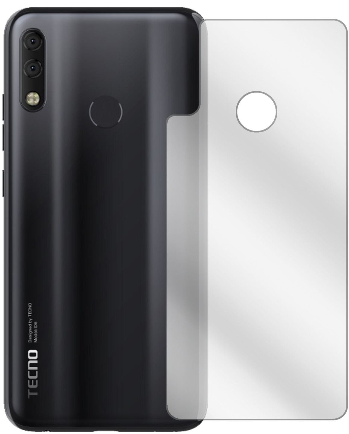 TecnoCamon 11 Pro Rückseite mit aufgebrachter dipos Displayschutzfolie, glasklare Darstellung ohne Einschränkungen