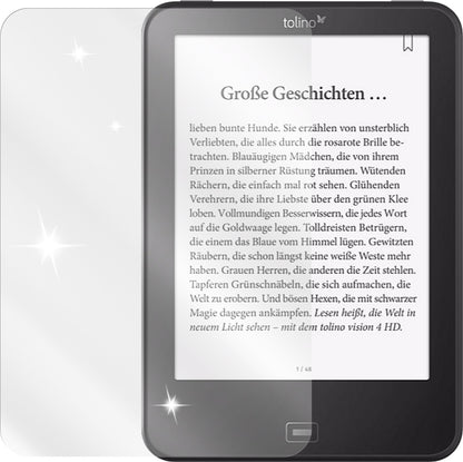 TolinoVision HD4 mit aufgebrachter dipos Displayschutzfolie, glasklare Darstellung ohne Einschränkungen