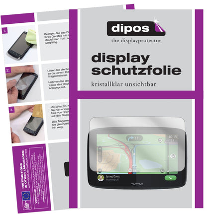 TomTomGO Essential 6 mit aufgebrachter dipos Displayschutzfolie, glasklare Darstellung ohne Einschränkungen