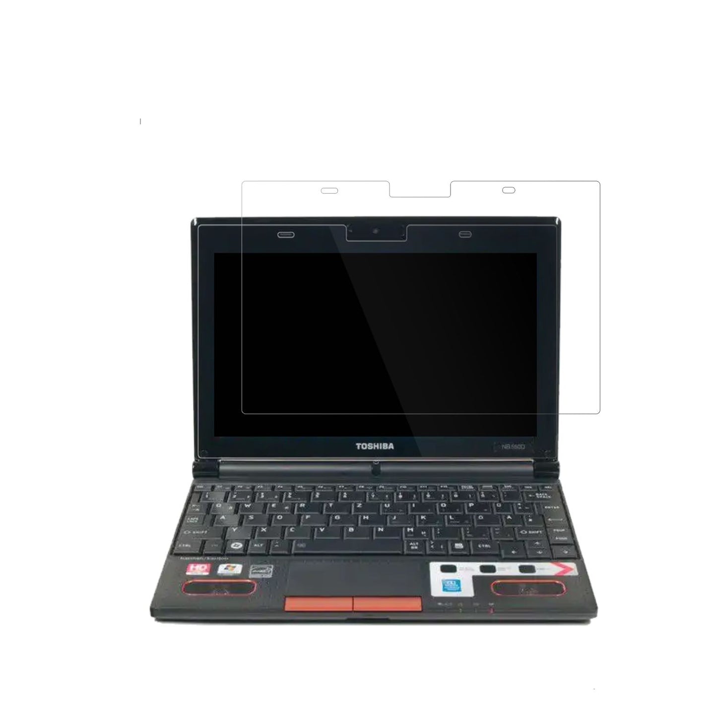 ToshibaNB550D 10 Zoll mit aufgebrachter dipos Displayschutzfolie, glasklare Darstellung ohne Einschränkungen