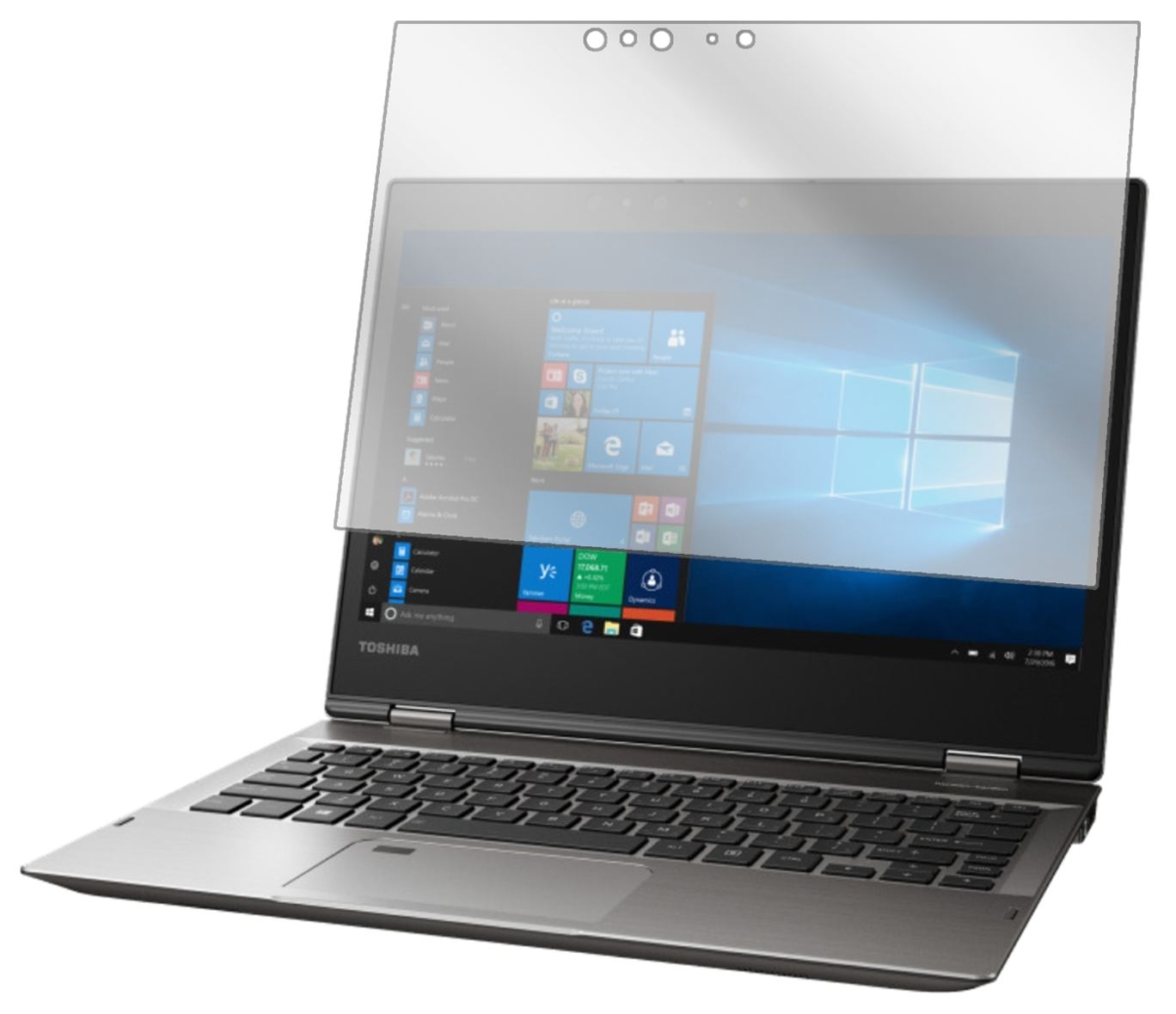 ToshibaPortégé X20W mit aufgebrachter dipos Displayschutzfolie, glasklare Darstellung ohne Einschränkungen