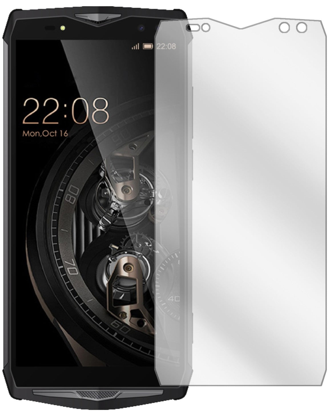 UlefonePower 5 mit aufgebrachter dipos Displayschutzfolie, glasklare Darstellung ohne Einschränkungen