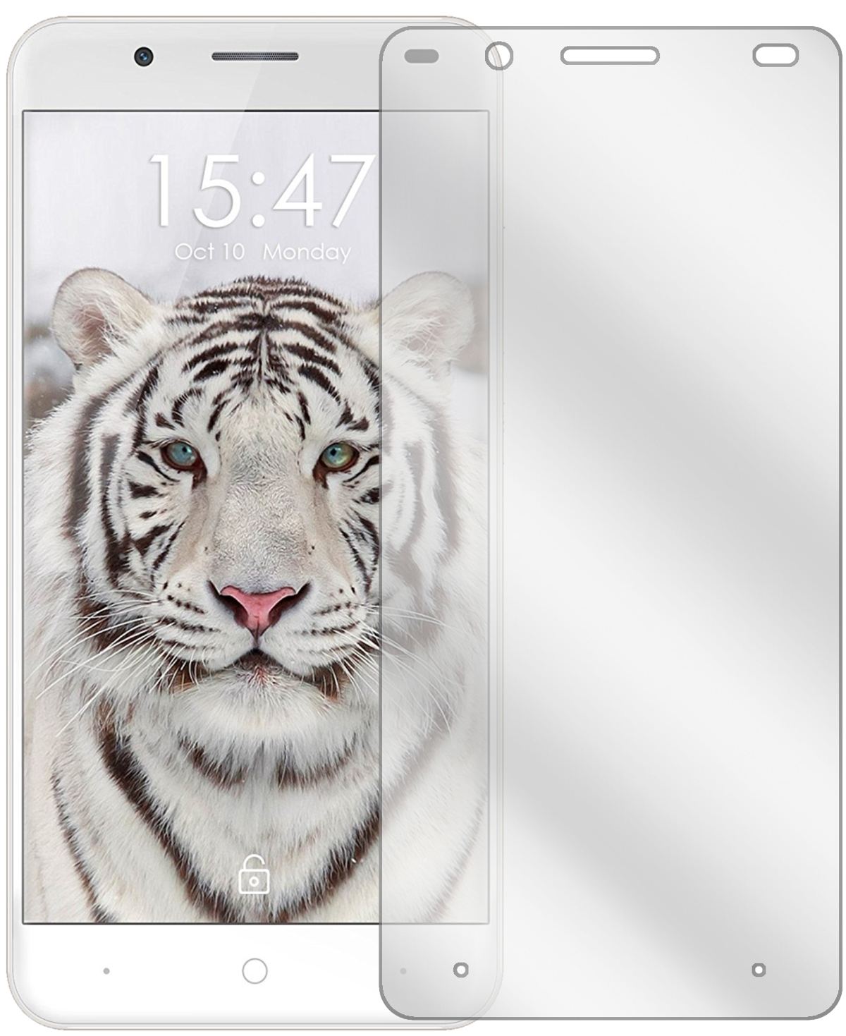 UlefoneTiger mit aufgebrachter dipos Displayschutzfolie, glasklare Darstellung ohne Einschränkungen
