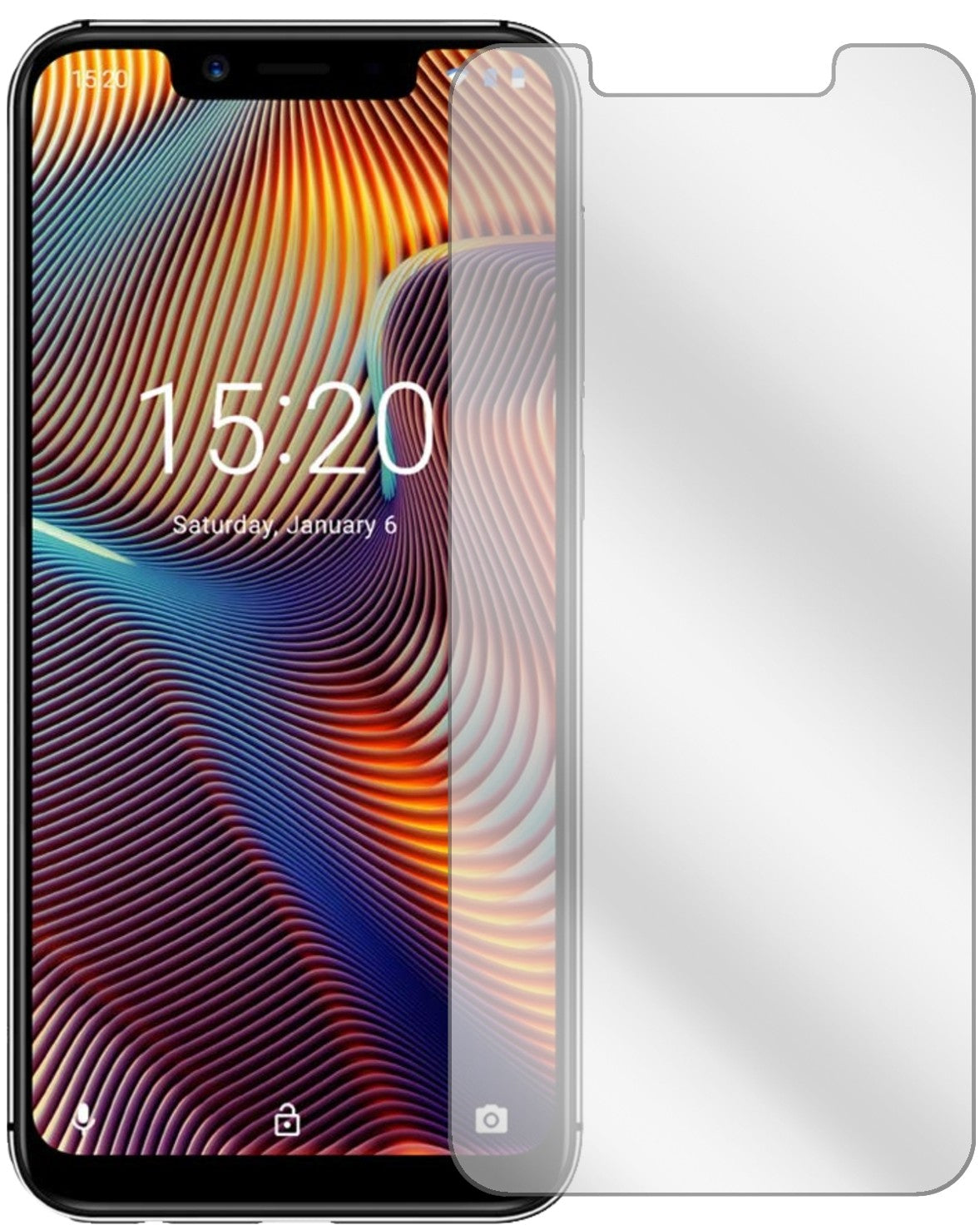 UmidigiA3 Pro (2018) mit aufgebrachter dipos Displayschutzfolie, glasklare Darstellung ohne Einschränkungen