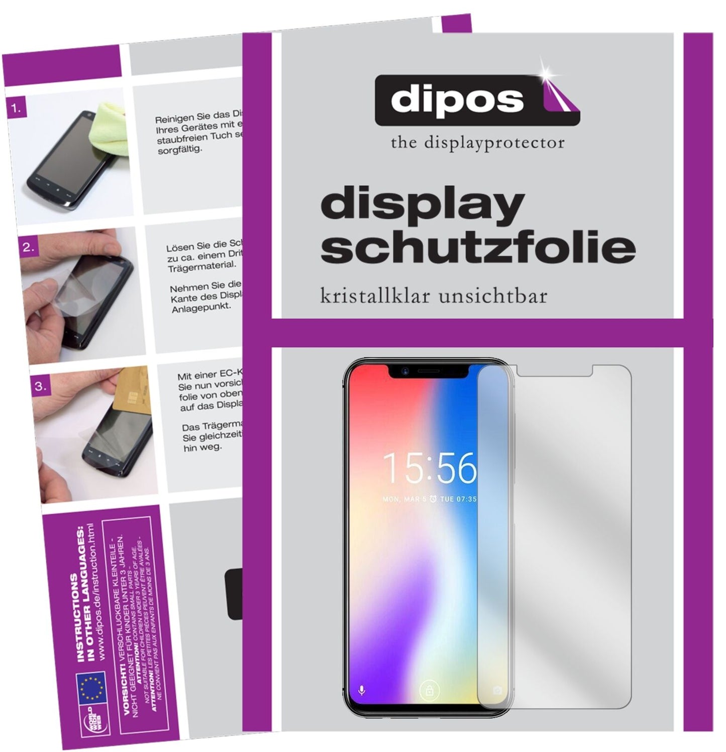 UmidigiOne Pro mit aufgebrachter dipos Displayschutzfolie, glasklare Darstellung ohne Einschränkungen