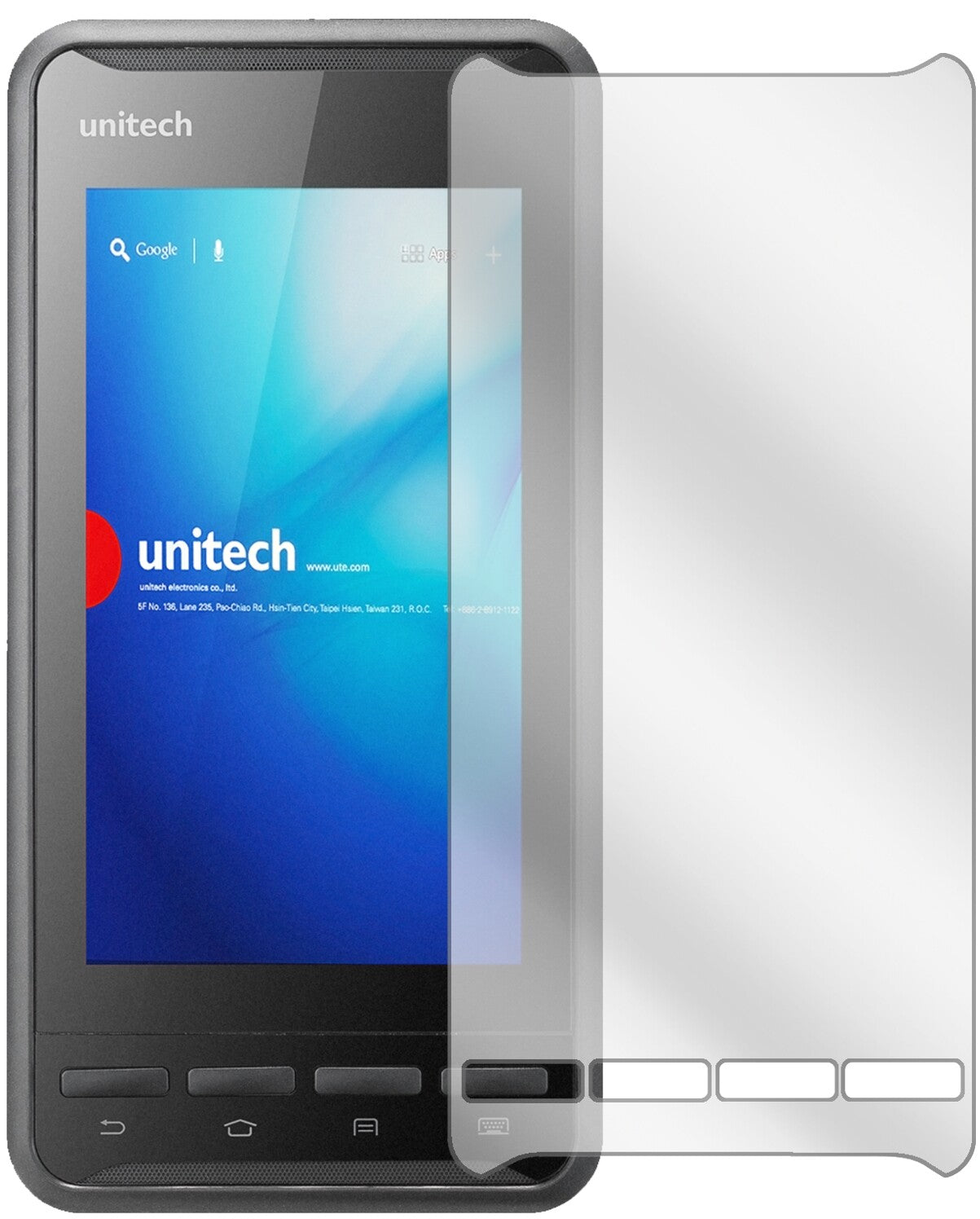 UnitechPA700 mit aufgebrachter dipos Displayschutzfolie, glasklare Darstellung ohne Einschränkungen