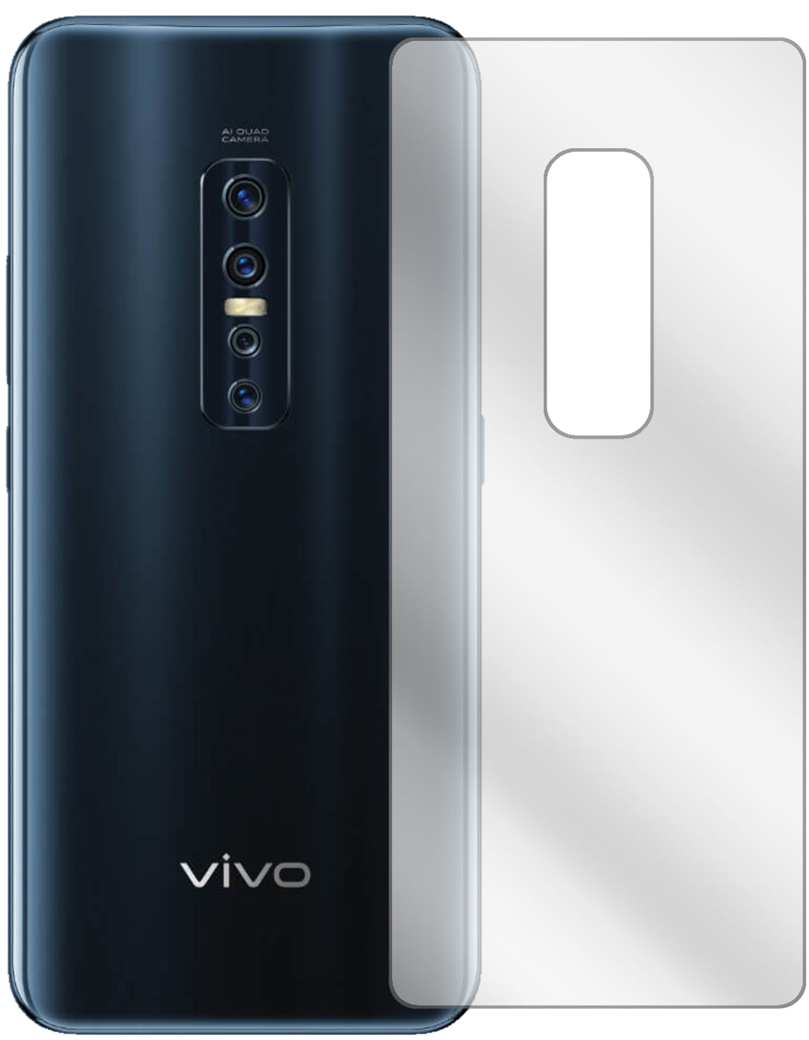 VivoV17 Pro Rückseite mit aufgebrachter dipos Displayschutzfolie, glasklare Darstellung ohne Einschränkungen