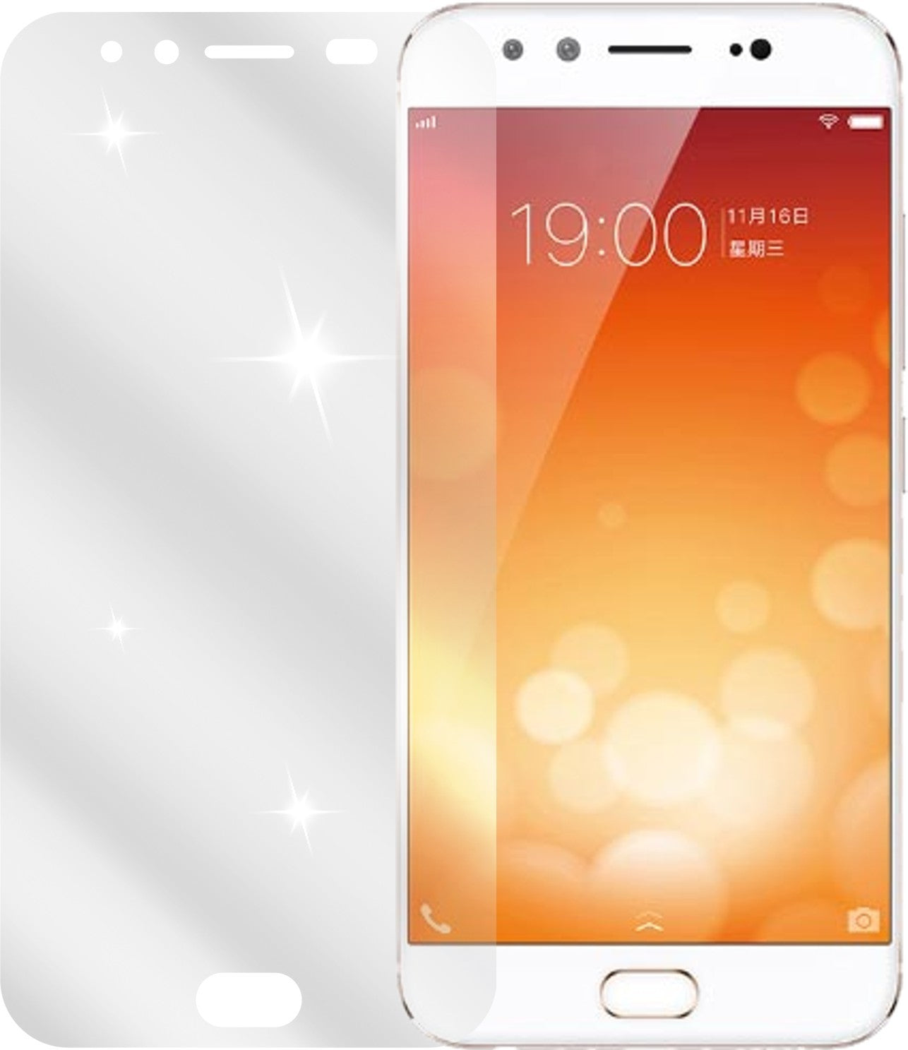 VivoX9 Plus mit aufgebrachter dipos Displayschutzfolie, glasklare Darstellung ohne Einschränkungen