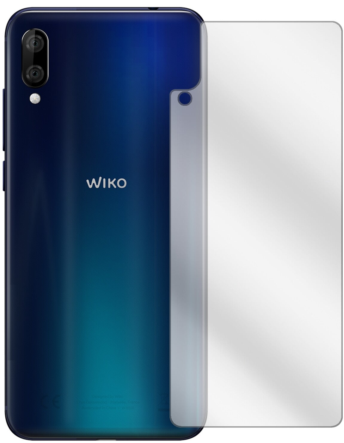 WikoView 3 Lite Rückseite mit aufgebrachter dipos Displayschutzfolie, glasklare Darstellung ohne Einschränkungen