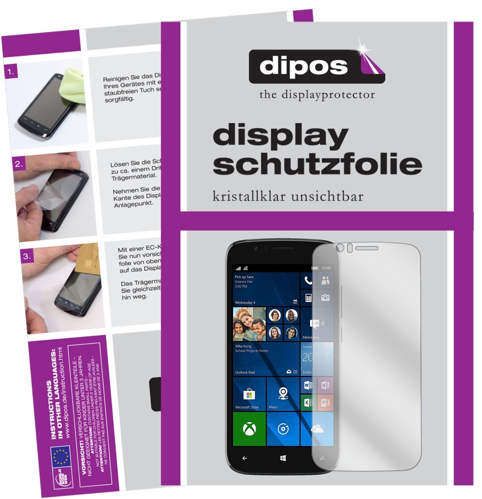 WileyfoxPro mit aufgebrachter dipos Displayschutzfolie, glasklare Darstellung ohne Einschränkungen