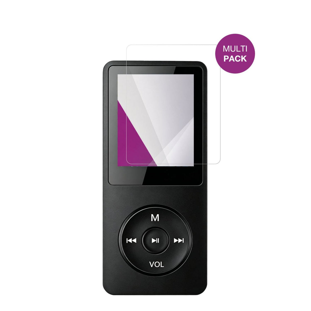 WitfoamSHD151 MP3-Player mit aufgebrachter dipos Displayschutzfolie, glasklare Darstellung ohne Einschränkungen