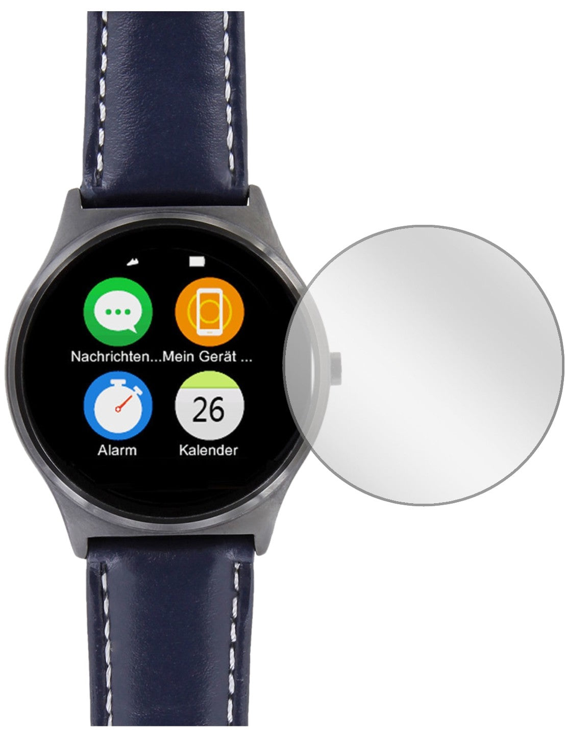X-WatchQIN II Smartwatch mit aufgebrachter dipos Displayschutzfolie, glasklare Darstellung ohne Einschränkungen