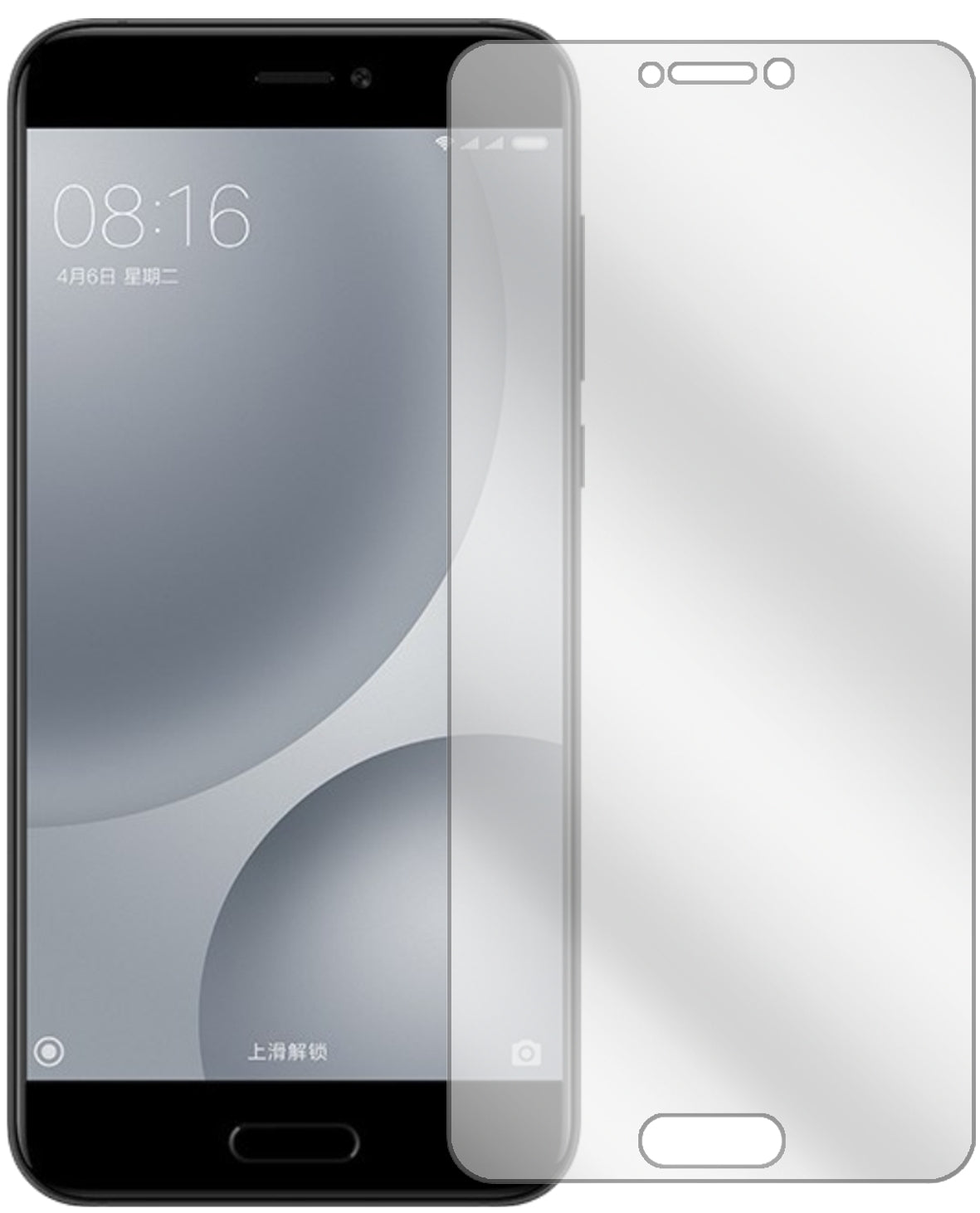 XiaomiMi 5c mit aufgebrachter dipos Displayschutzfolie, glasklare Darstellung ohne Einschränkungen
