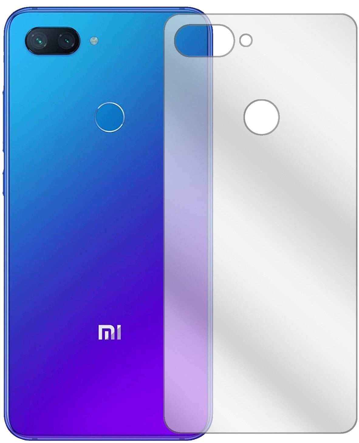 XiaomiMi 8 Lite Rückseite mit aufgebrachter dipos Displayschutzfolie, glasklare Darstellung ohne Einschränkungen