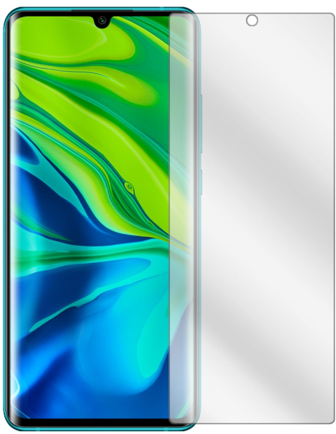 XiaomiMi CC9 Pro mit aufgebrachter dipos Displayschutzfolie, glasklare Darstellung ohne Einschränkungen