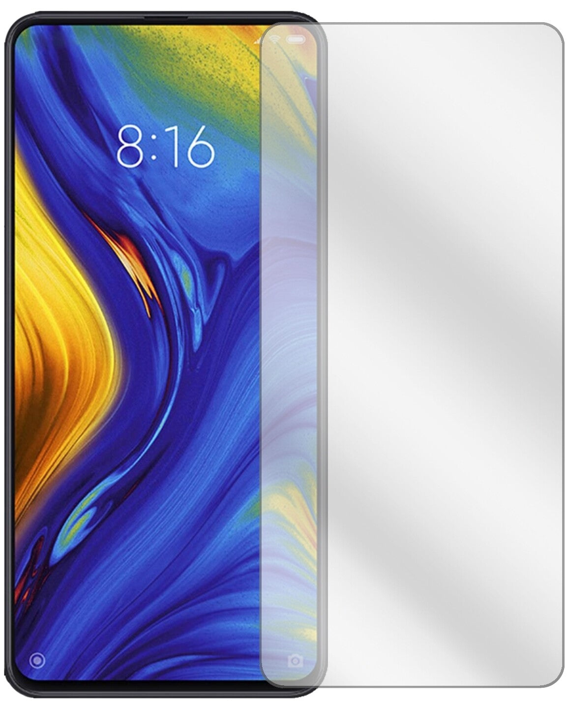 XiaomiMi Mix 3 mit aufgebrachter dipos Displayschutzfolie, glasklare Darstellung ohne Einschränkungen