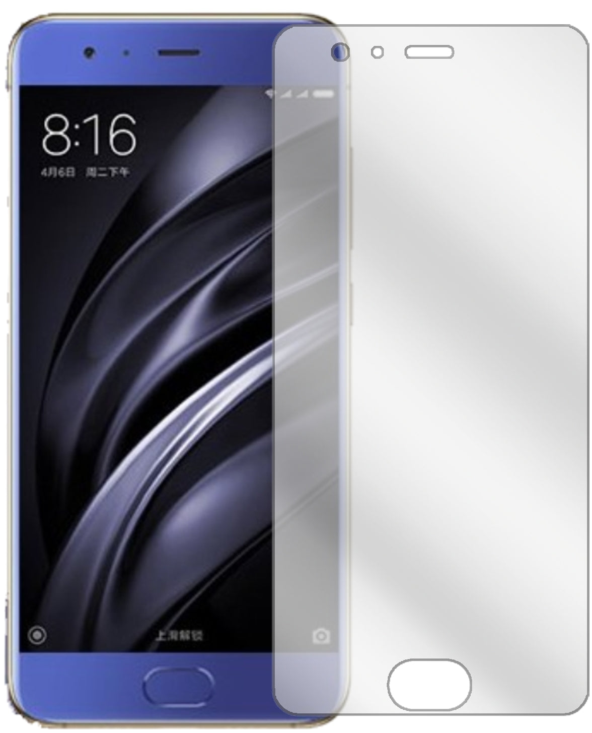 XiaomiMi6 mit aufgebrachter dipos Displayschutzfolie, glasklare Darstellung ohne Einschränkungen