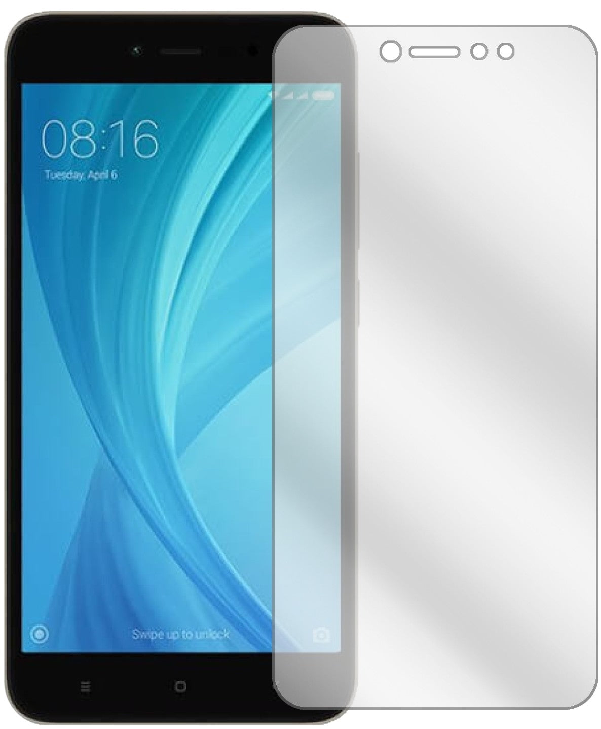 XiaomiNote 5A Prime mit aufgebrachter dipos Displayschutzfolie, glasklare Darstellung ohne Einschränkungen