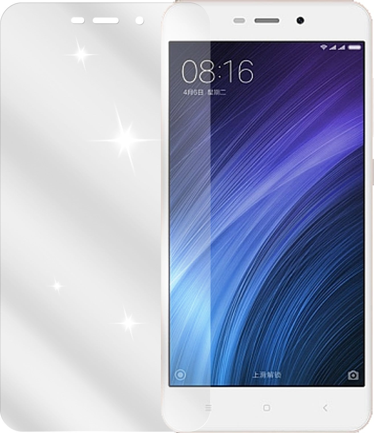 XiaomiRedmi 4 mit aufgebrachter dipos Displayschutzfolie, glasklare Darstellung ohne Einschränkungen