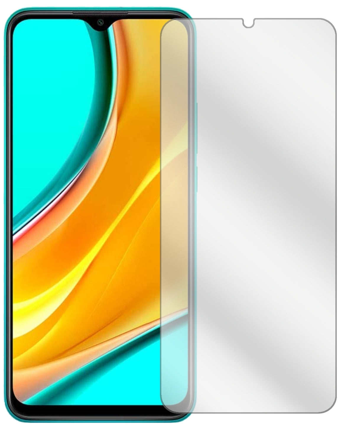 XiaomiRedmi 9 mit aufgebrachter dipos Displayschutzfolie, glasklare Darstellung ohne Einschränkungen