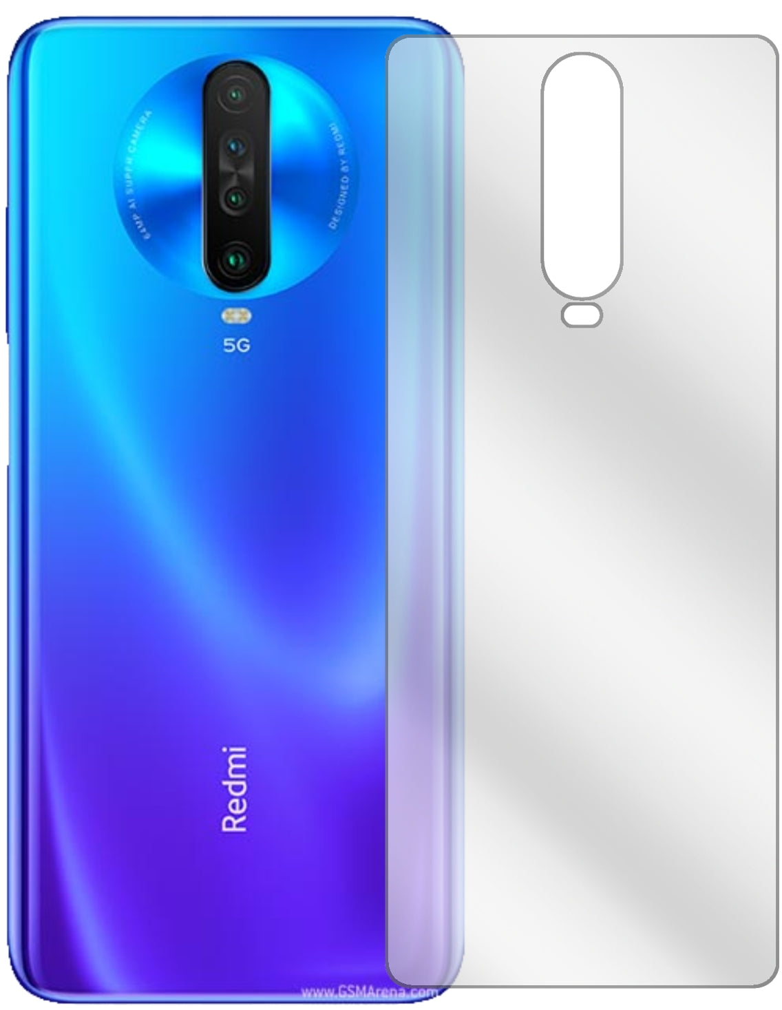 XiaomiRedmi K30 5G Rückseite mit aufgebrachter dipos Displayschutzfolie, glasklare Darstellung ohne Einschränkungen