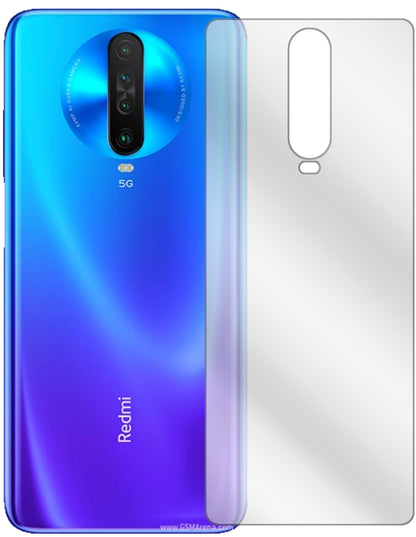 XiaomiRedmi K30 5G Rückseite mit aufgebrachter dipos Displayschutzfolie, glasklare Darstellung ohne Einschränkungen