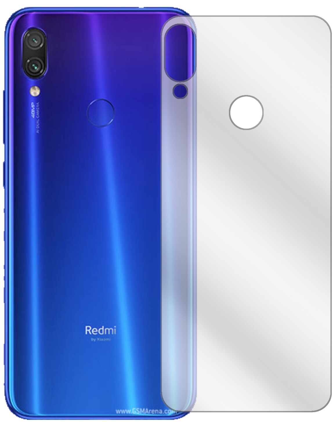 XiaomiRedmi Note 7 Pro Rückseite mit aufgebrachter dipos Displayschutzfolie, glasklare Darstellung ohne Einschränkungen