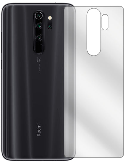 XiaomiRedmi Note 8 Rückseite mit aufgebrachter dipos Displayschutzfolie, glasklare Darstellung ohne Einschränkungen